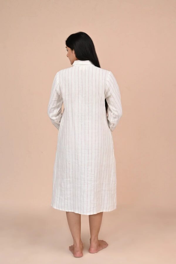 Linen Bray Shirt Dress (Grey Stripe)