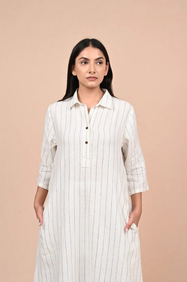 Linen Rowan Shirt Dress (Grey Stripe)
