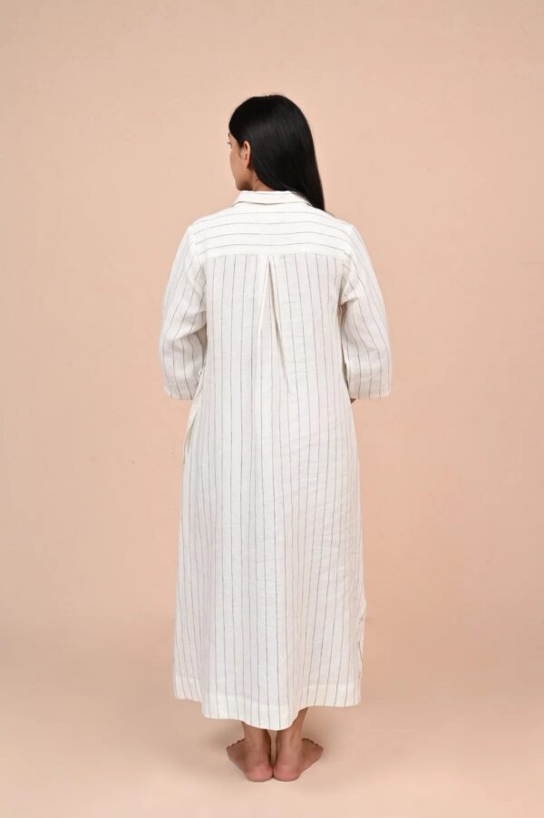 Linen Rowan Shirt Dress (Grey Stripe)