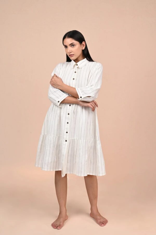 Linen Aksi Midi Dress (Grey Stripe)