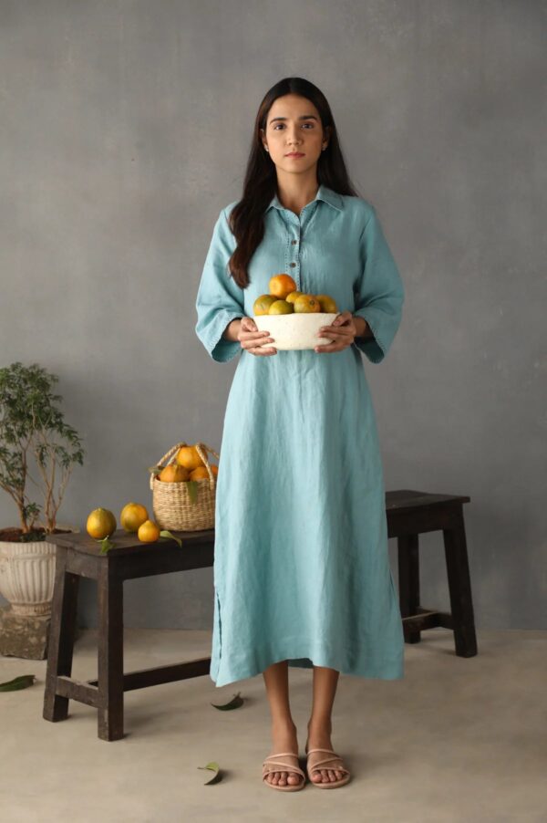 Linen Petunia Shirt Dress (Moody Blue)