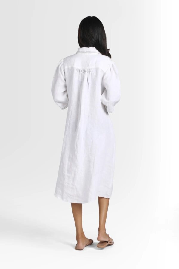 Linen Pinnacle Midi Dress (Angora White)