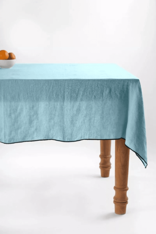 Linen Black Needled Tablecloth (Moody Blue)