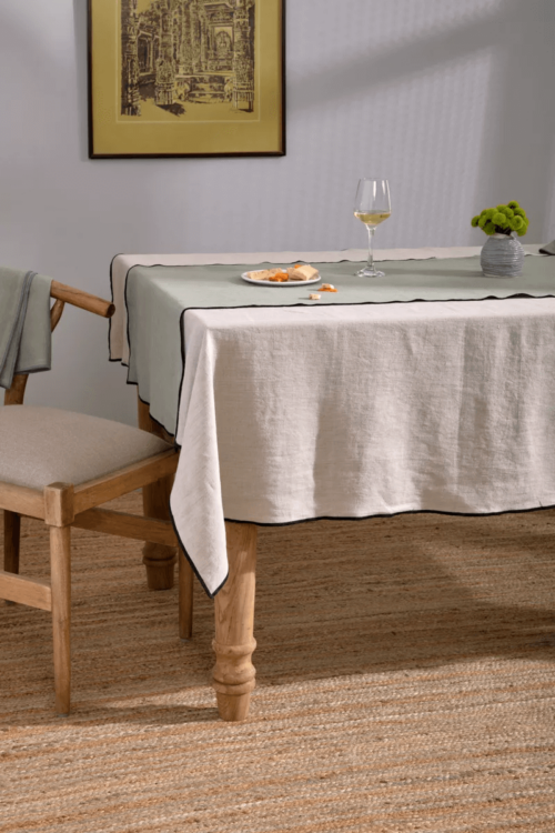 Linen Black Needled Tablecloth (Oatmeal)